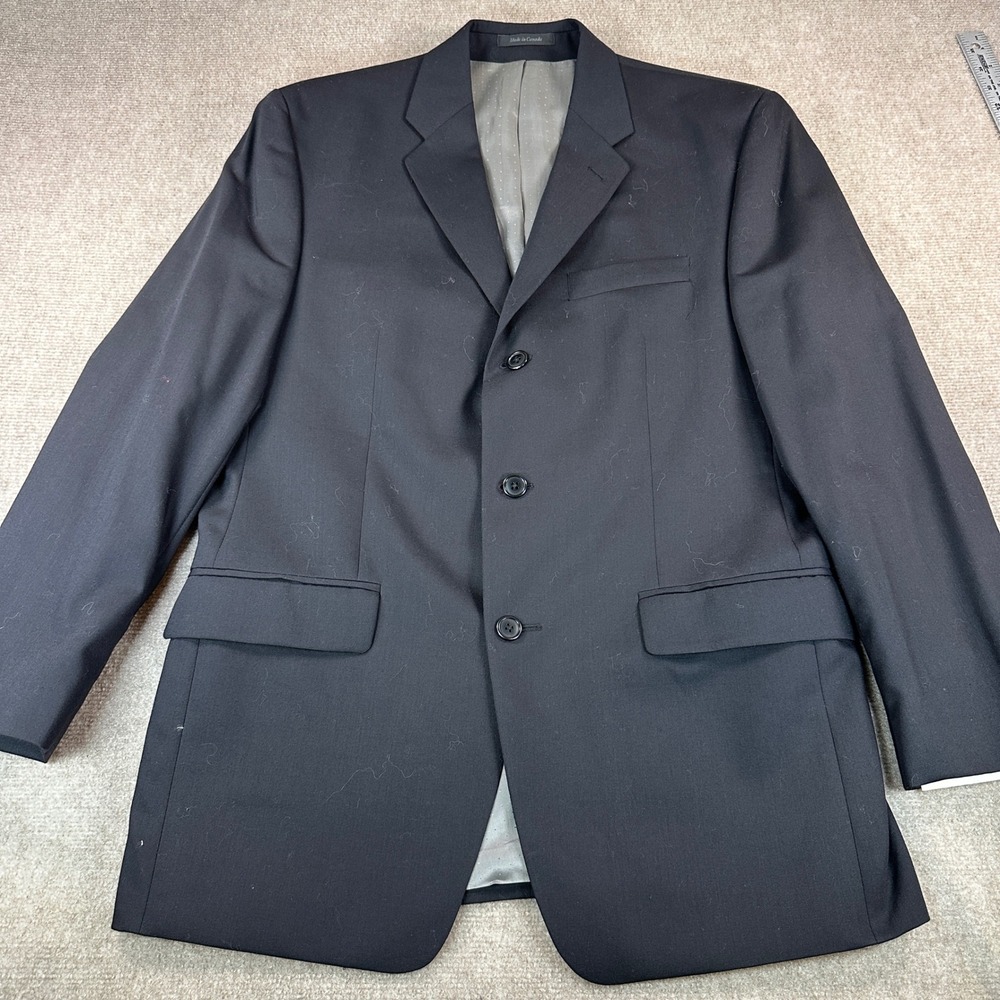 Calvin Klein Mens Black 100% Wool 3-Button Blazer Sport Coat Made in Canada